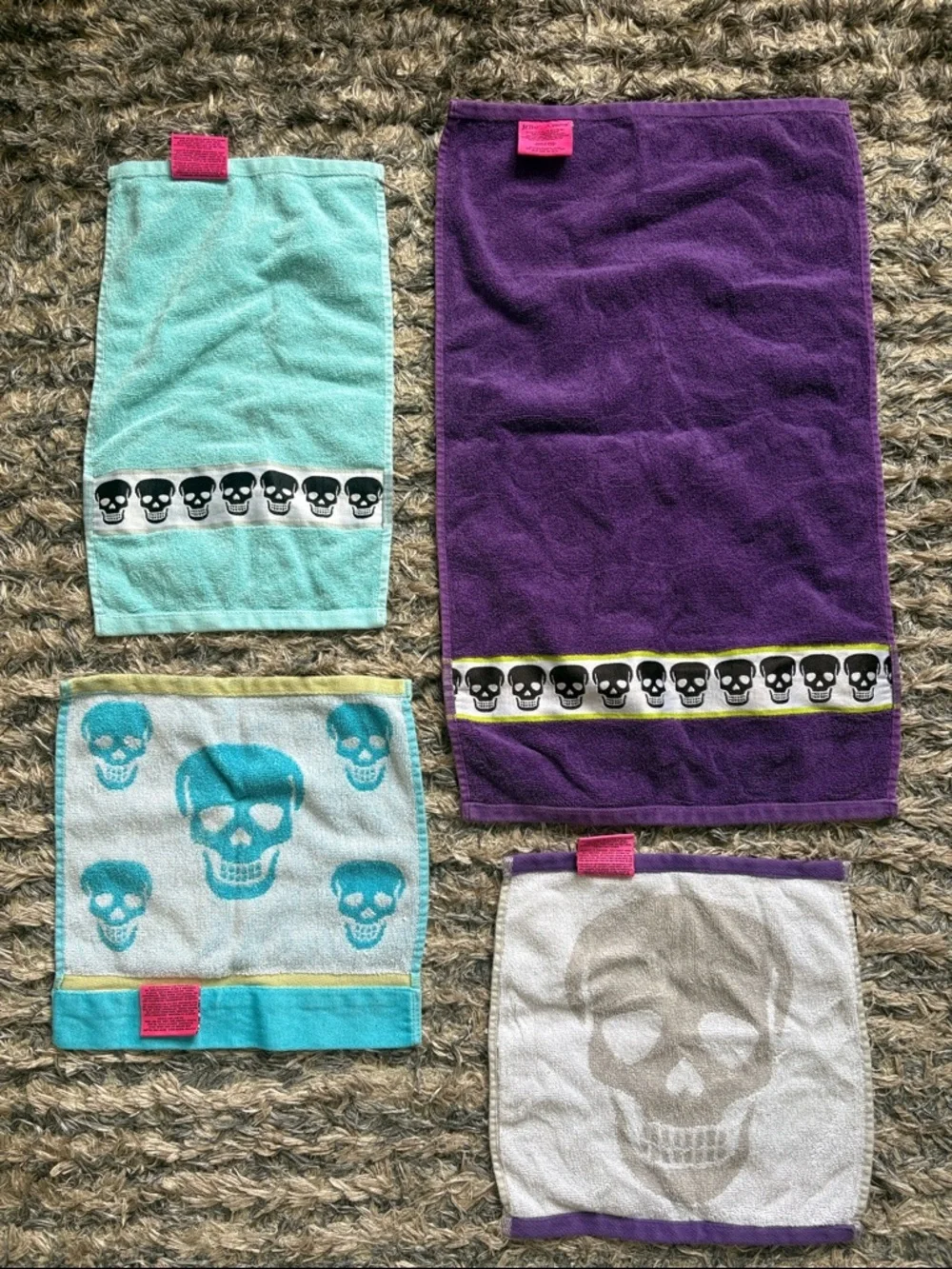 Betsey Johnson 100% Cotton Skull Towel Set - Purple, Teal, Aqua, Gray